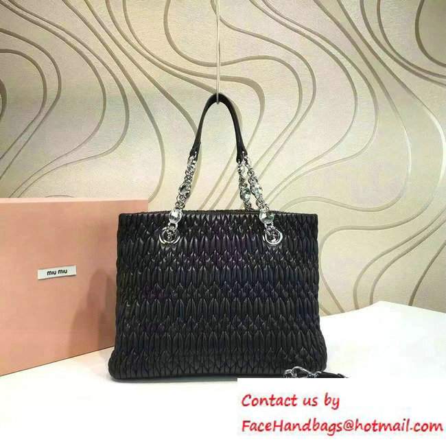 Miu Miu Crystal Matelasse Leather Tote Bag 5BA038 Black 2016