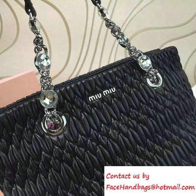 Miu Miu Crystal Matelasse Leather Tote Bag 5BA038 Black 2016