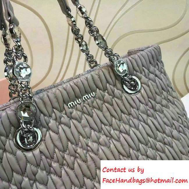 Miu Miu Crystal Matelasse Leather Tote Bag 5BA038 Gray 2016