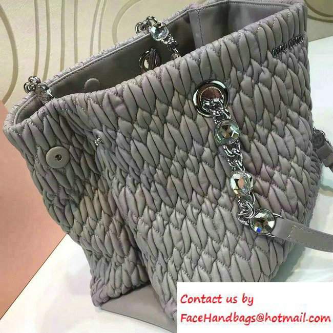 Miu Miu Crystal Matelasse Leather Tote Bag 5BA038 Gray 2016