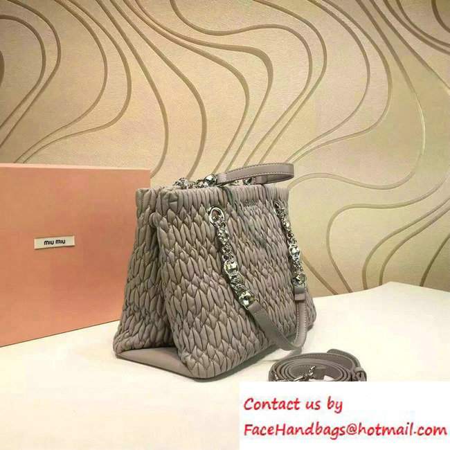 Miu Miu Crystal Matelasse Leather Tote Bag 5BA038 Gray 2016