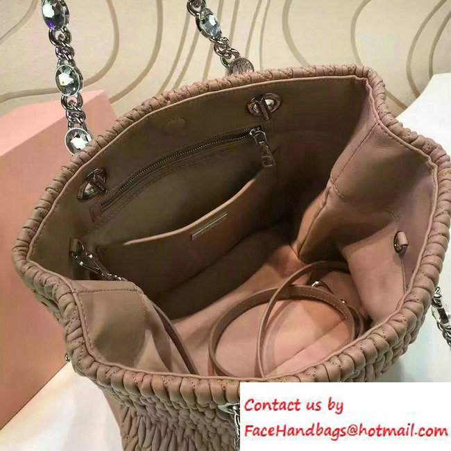 Miu Miu Crystal Matelasse Leather Tote Bag 5BA038 Nude Pink 2016