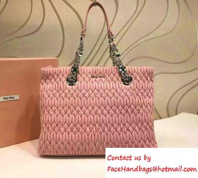 Miu Miu Crystal Matelasse Leather Tote Bag 5BA038 Pink 2016