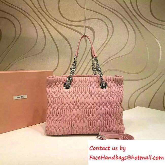 Miu Miu Crystal Matelasse Leather Tote Bag 5BA038 Pink 2016