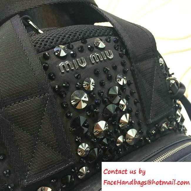 Miu Miu Embellished Matelasse Backpack Bag 5BZ005 Black 2016