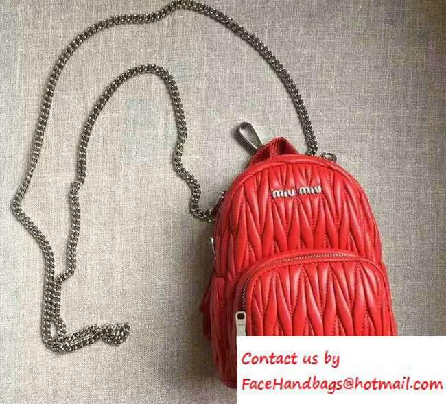 Miu Miu Matelasse Chain Backpack Mini Bag 5BH039 Red 2016 - Click Image to Close