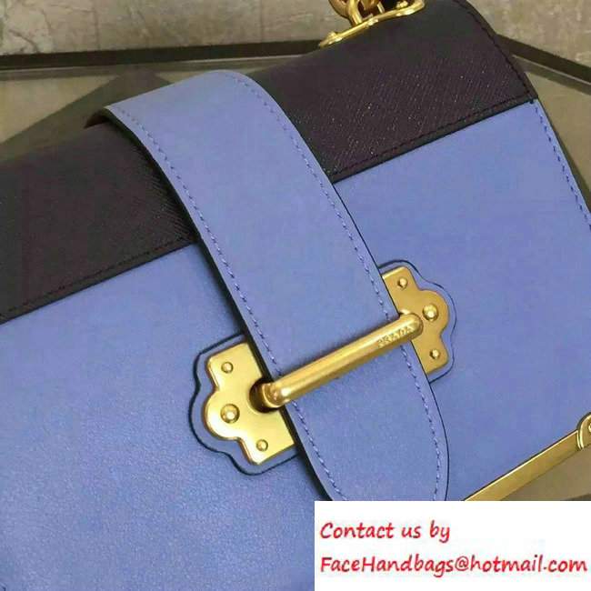 Prada Cahier Calf Leather Shoulder Bag 1BD045 Sky Blue/Black 2016