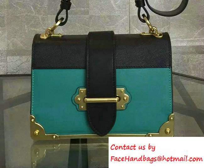 Prada Cahier Calf Leather Shoulder Bag 1BD045 Turquoise/Black 2016