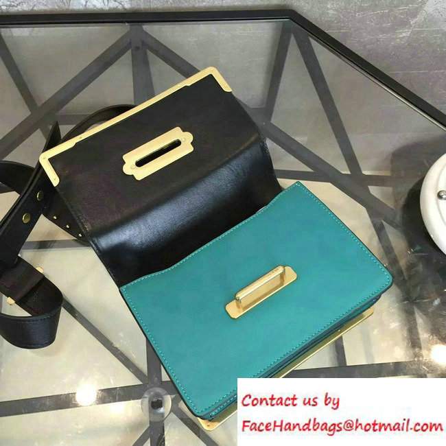 Prada Cahier Calf Leather Shoulder Bag 1BD045 Turquoise/Black 2016