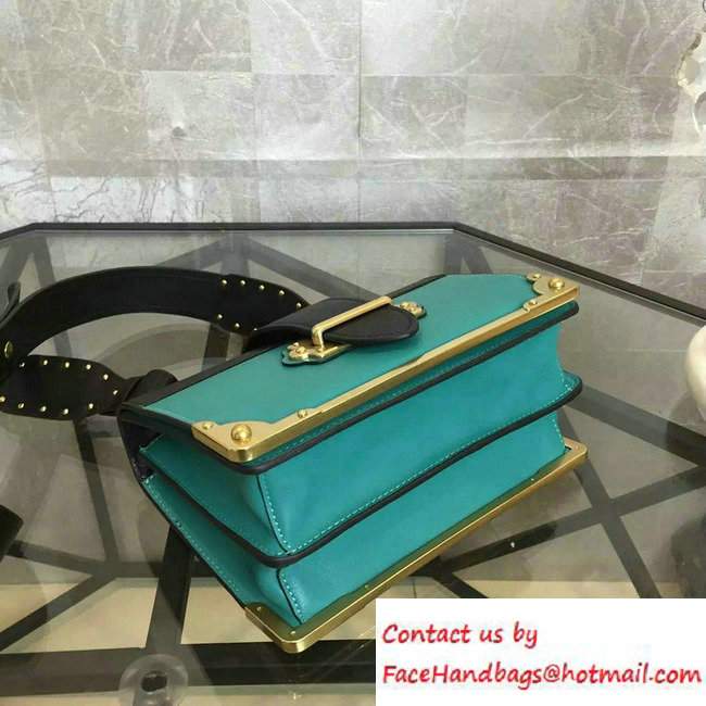 Prada Cahier Calf Leather Shoulder Bag 1BD045 Turquoise/Black 2016