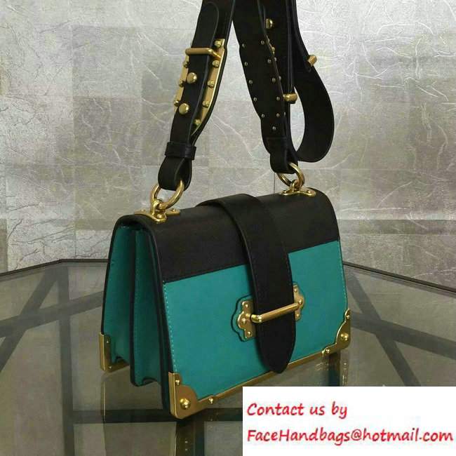 Prada Cahier Calf Leather Shoulder Bag 1BD045 Turquoise/Black 2016