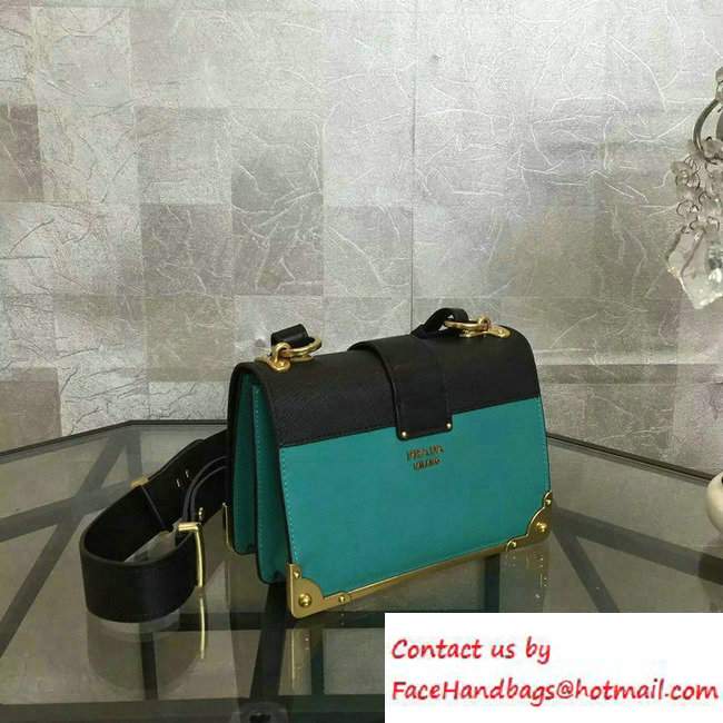 Prada Cahier Calf Leather Shoulder Bag 1BD045 Turquoise/Black 2016