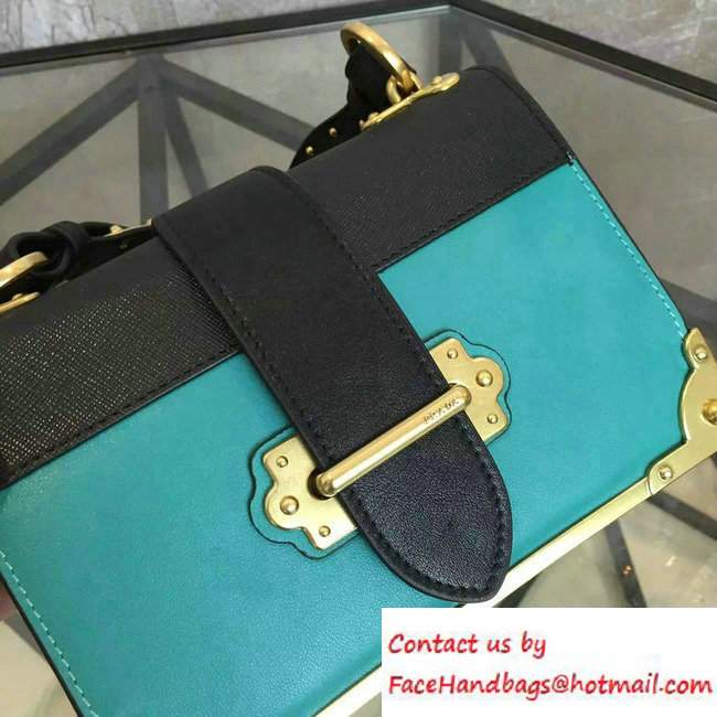 Prada Cahier Calf Leather Shoulder Bag 1BD045 Turquoise/Black 2016