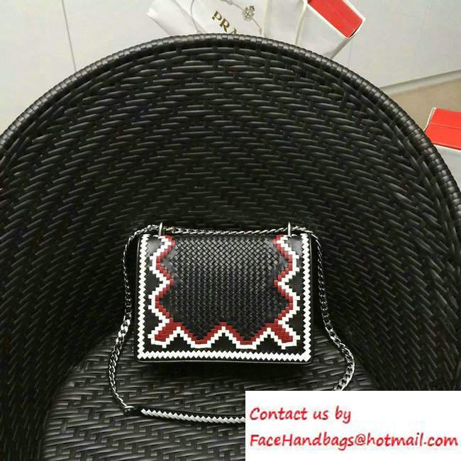 Prada Ethnic Motif Woven Leather Shoulder Bag 1BD038 Black/White/Red 2016