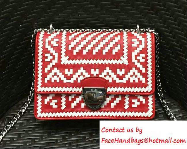 Prada Ethnic Motif Woven Leather Shoulder Bag 1BD038 Red/White 2016