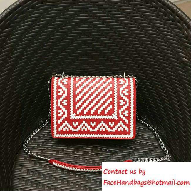 Prada Ethnic Motif Woven Leather Shoulder Bag 1BD038 Red/White 2016