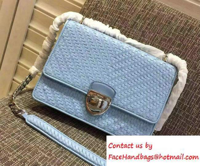 Prada Ethnic Motif Woven Leather Shoulder Bag 1BD038 Sky Blue 2016