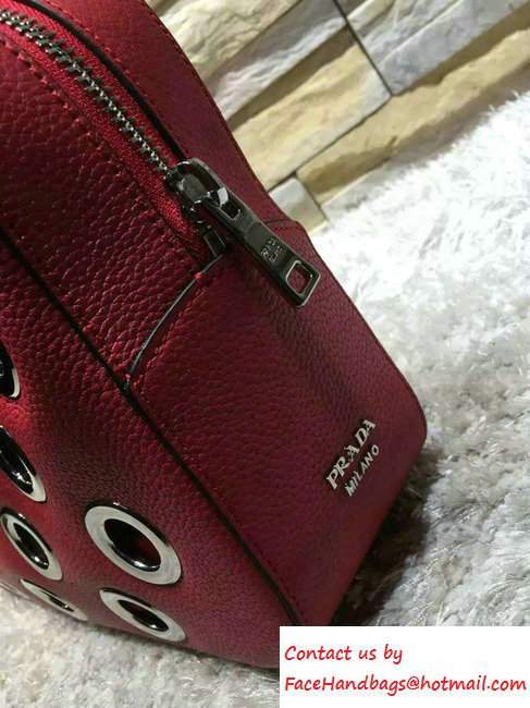 Prada Grommet Vitello Daino Chain Shoulder Bag Red Resort 2016