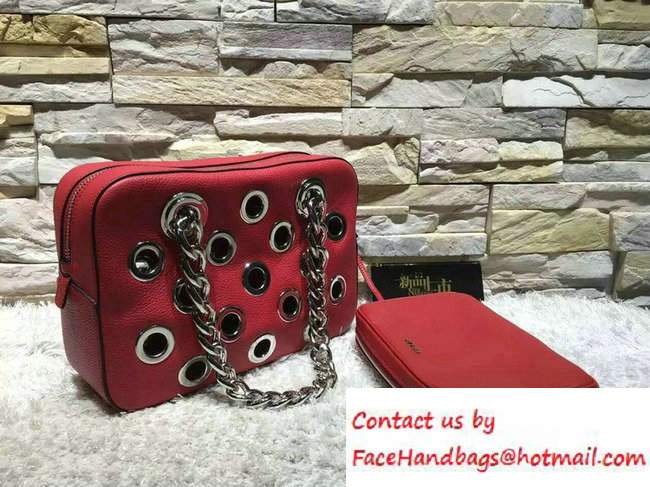 Prada Grommet Vitello Daino Chain Shoulder Bag Red Resort 2016