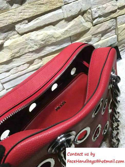 Prada Grommet Vitello Daino Chain Shoulder Bag Red Resort 2016