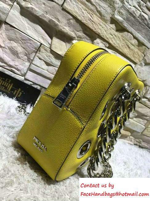 Prada Grommet Vitello Daino Chain Shoulder Bag Yellow Resort 2016