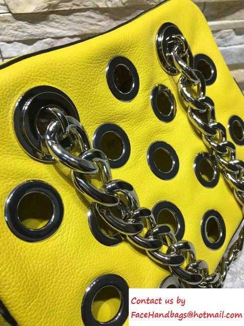 Prada Grommet Vitello Daino Chain Shoulder Bag Yellow Resort 2016