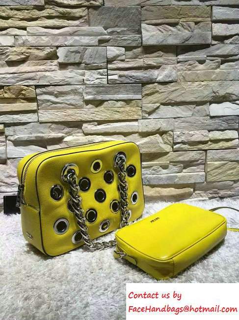 Prada Grommet Vitello Daino Chain Shoulder Bag Yellow Resort 2016