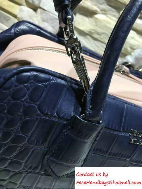 Prada Inside Croco Pattern Leather Top Handle Bag Medium Bag 1BB010 Blue/Nude Pink