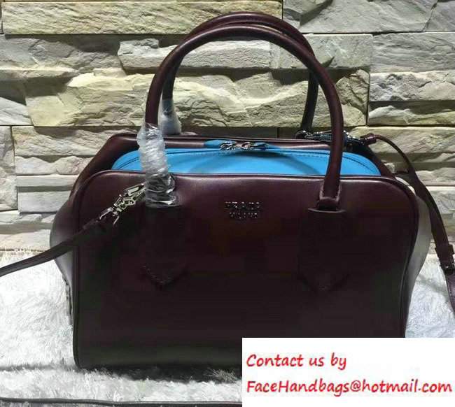 Prada Inside Soft Calf Leather Top Handle Medium Bag 1BB010 Burgundy/Turquoise