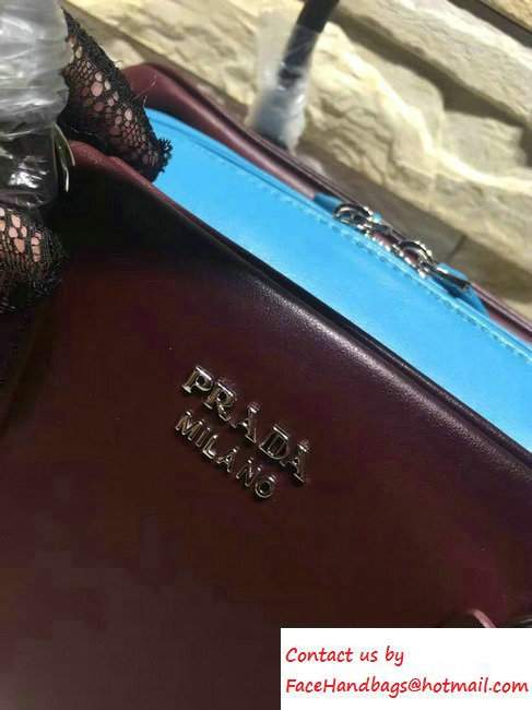 Prada Inside Soft Calf Leather Top Handle Medium Bag 1BB010 Burgundy/Turquoise