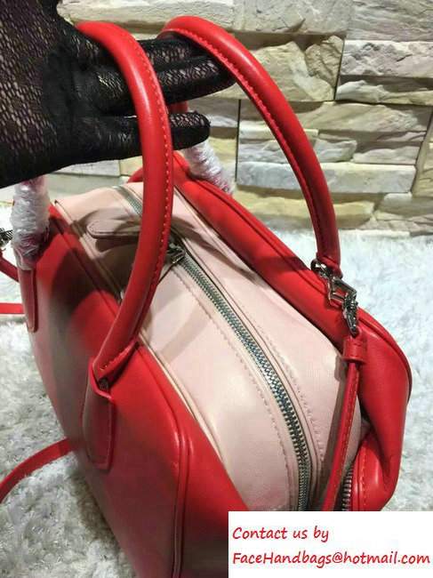 Prada Inside Soft Calf Leather Top Handle Medium Bag 1BB010 Red/Nude Pink