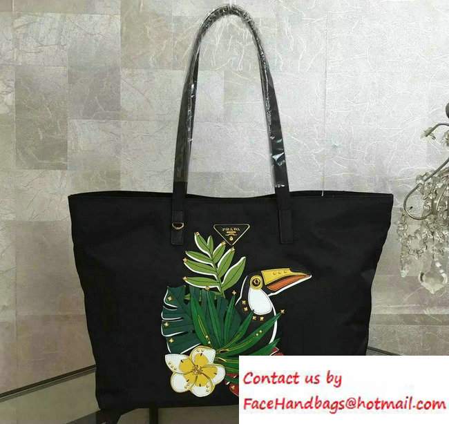 Prada Leaves and Bird Fabric Tote Bag 1BG065 2016