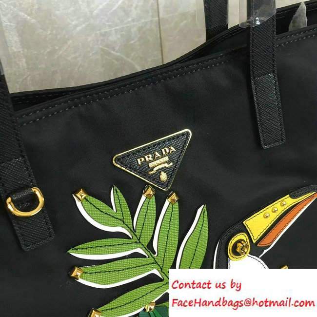 Prada Leaves and Bird Fabric Tote Bag 1BG065 2016