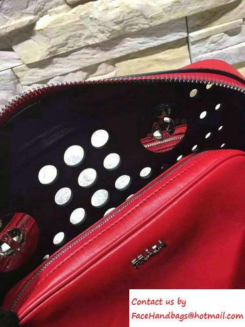 Prada Perforated City Fori Chain Shoulder Bag Black/Red Resort 2016