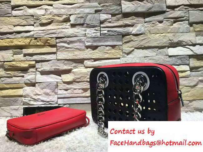 Prada Perforated City Fori Chain Shoulder Bag Black/Red Resort 2016