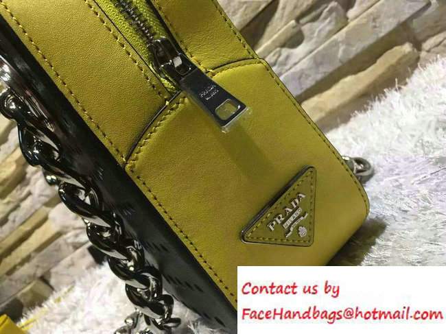 Prada Perforated City Fori Chain Shoulder Bag Black/Yellow Resort 2016