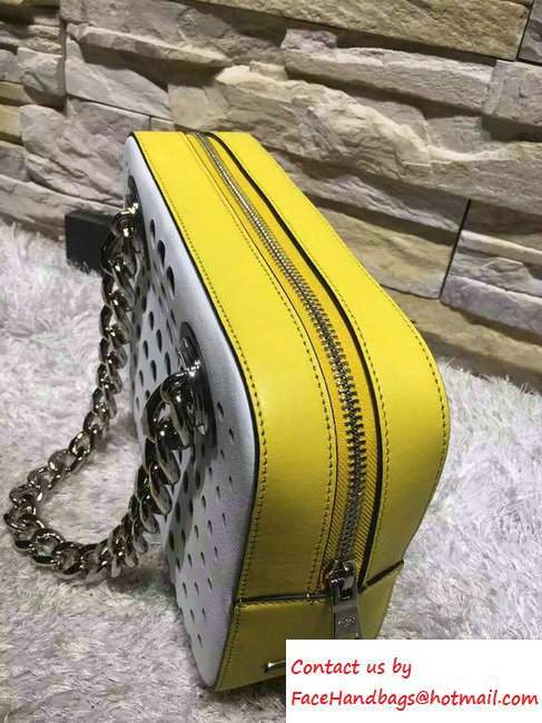 Prada Perforated City Fori Chain Shoulder Bag White/Yellow Resort 2016