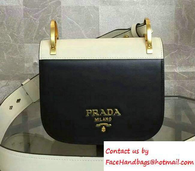 Prada Pionniere Calf Leather Shoulder Bag 1BD039 Black/White 2016