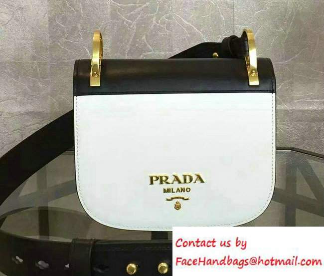 Prada Pionniere Calf Leather Shoulder Bag 1BD039 White/Black 2016