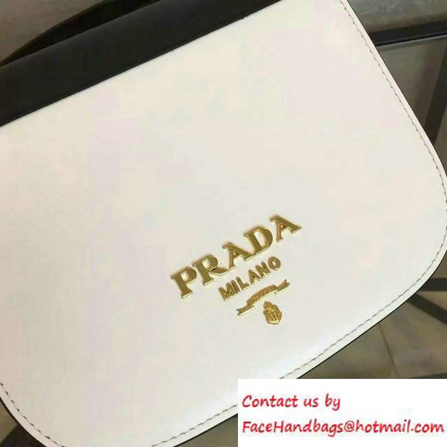 Prada Pionniere Calf Leather Shoulder Bag 1BD039 White/Black 2016