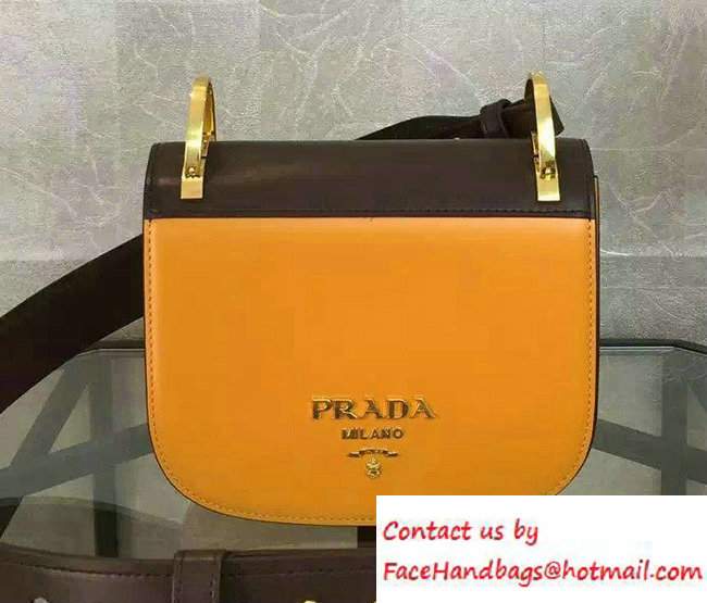 Prada Pionniere Calf Leather Shoulder Bag 1BD039 Yellow/Coffee 2016