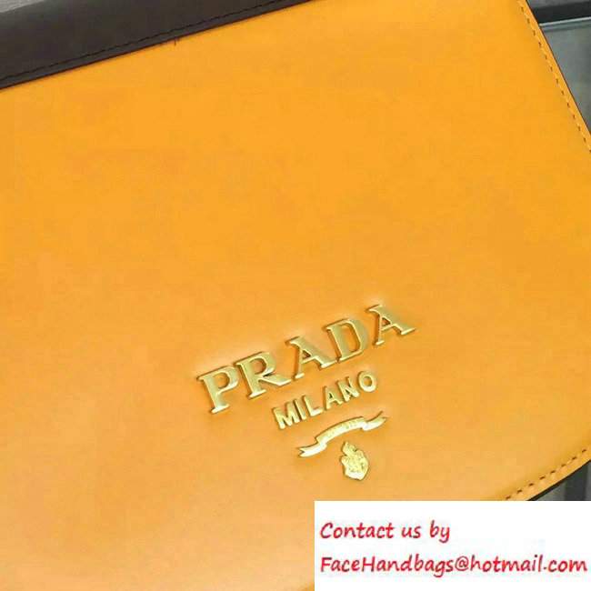 Prada Pionniere Calf Leather Shoulder Bag 1BD039 Yellow/Coffee 2016