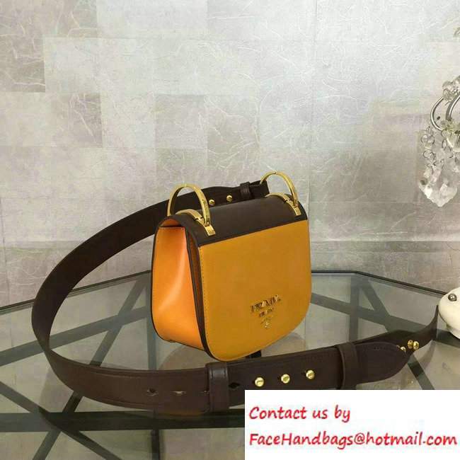 Prada Pionniere Calf Leather Shoulder Bag 1BD039 Yellow/Coffee 2016