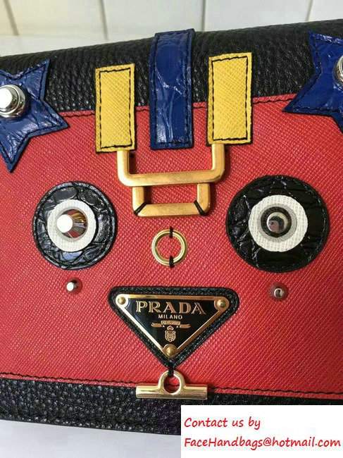 Prada Robot Motif Calf Leather Shoulder Bag 1BD055 Black/Red 2016