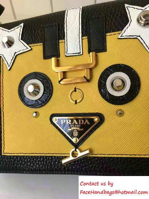 Prada Robot Motif Calf Leather Shoulder Bag 1BD055 Black/Yellow 2016