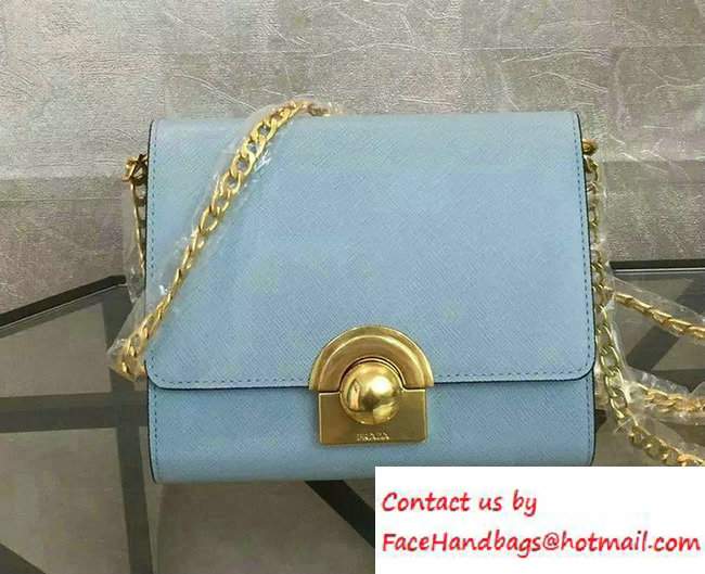 Prada Saffiano Leather Shoulder Bag 1BH007 Sky Blue 2016