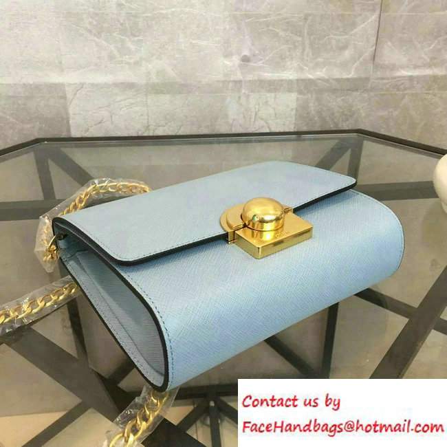 Prada Saffiano Leather Shoulder Bag 1BH007 Sky Blue 2016