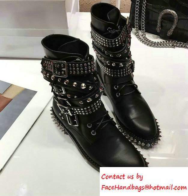 Saint Laurent Calfskin Studded and Buckle Boots Black 2016