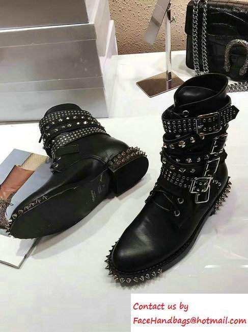 Saint Laurent Calfskin Studded and Buckle Boots Black 2016