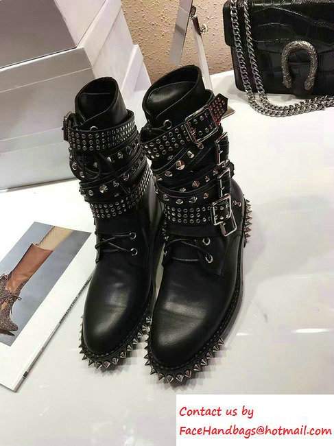 Saint Laurent Calfskin Studded and Buckle Boots Black 2016